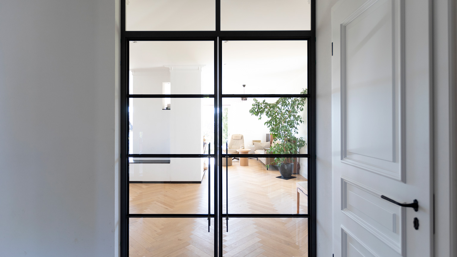 Ateliertür aus Metall, Doppeltür, schmaler Rahmen